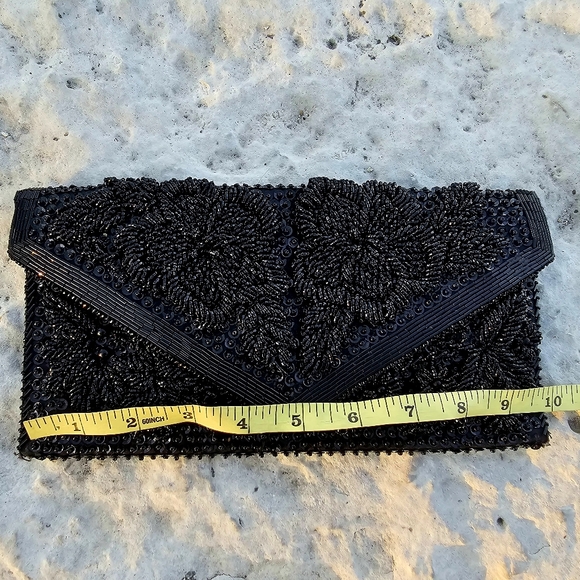 Black hand beaded Vintage 1950s Hong Kong handbag clutch purse some bead missing - Picture 4 of 12